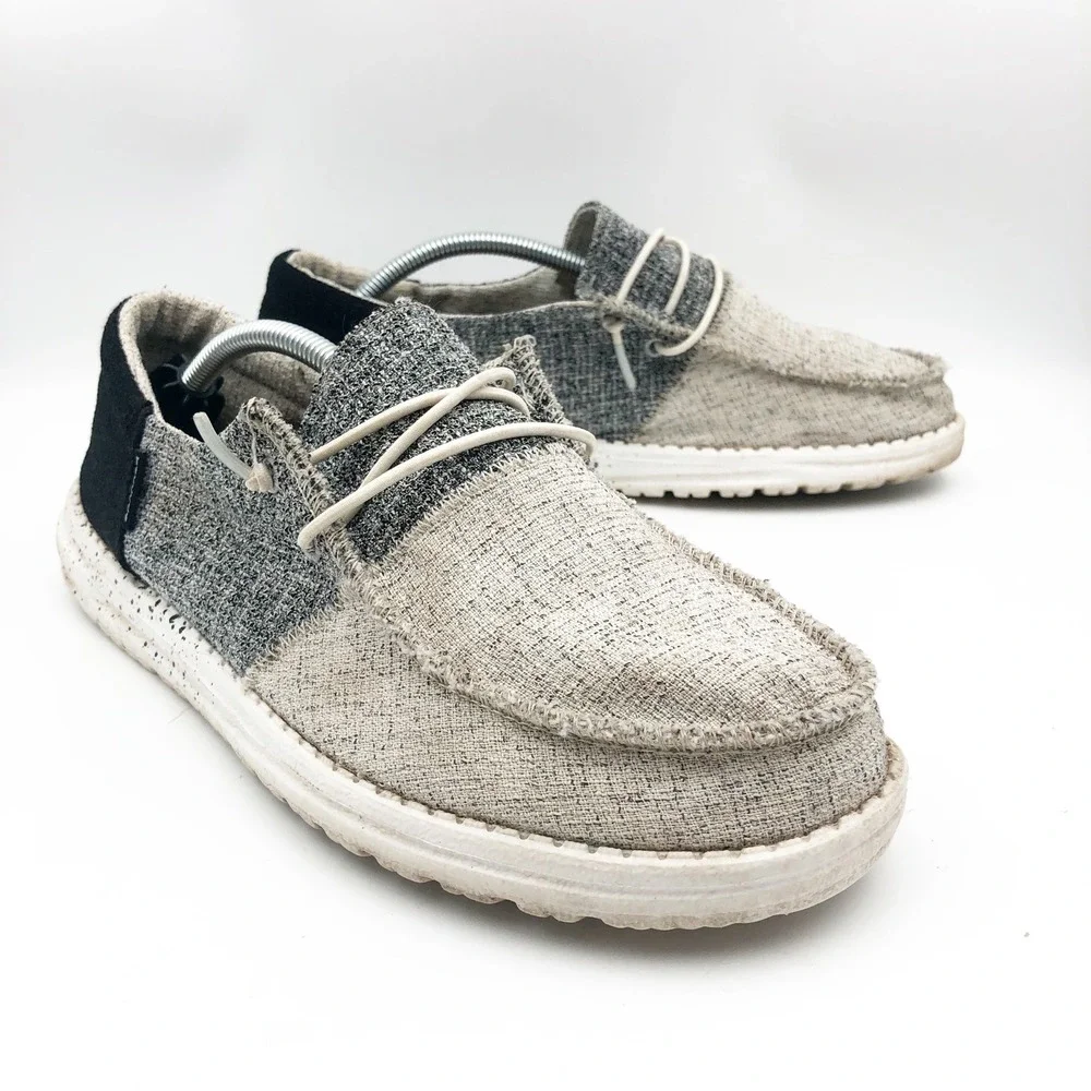 Hey Dude Shoes Womens 9 Wendy Loafers Multi Tri-Color Block Grey Cream Black